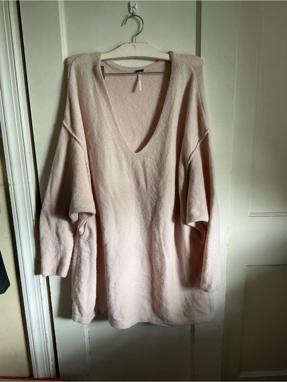 Free People Oversized V-Neck Sweater in Pale Blush